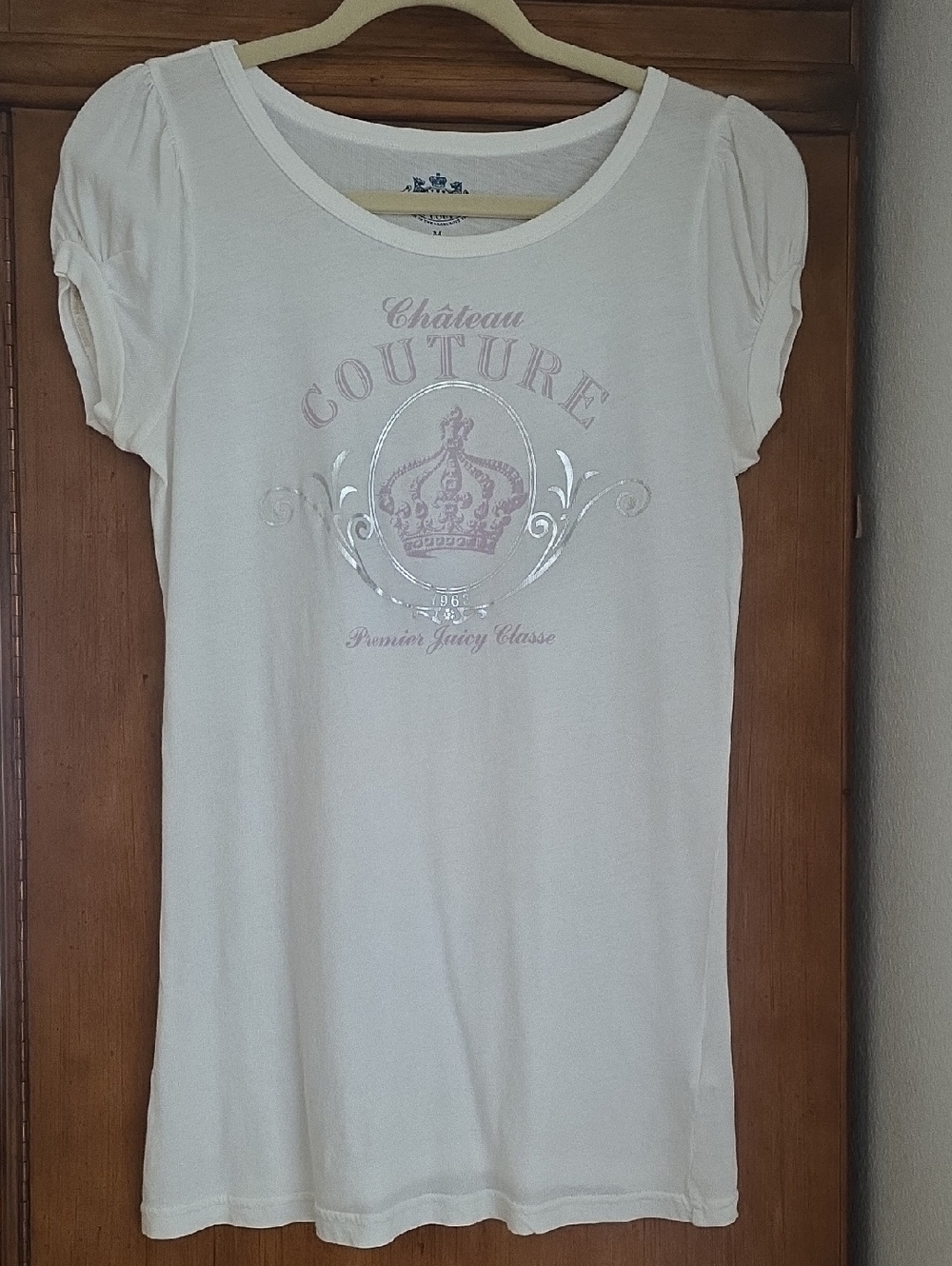 Juicy Couture Cream Graphic Tee with Metallic Crown